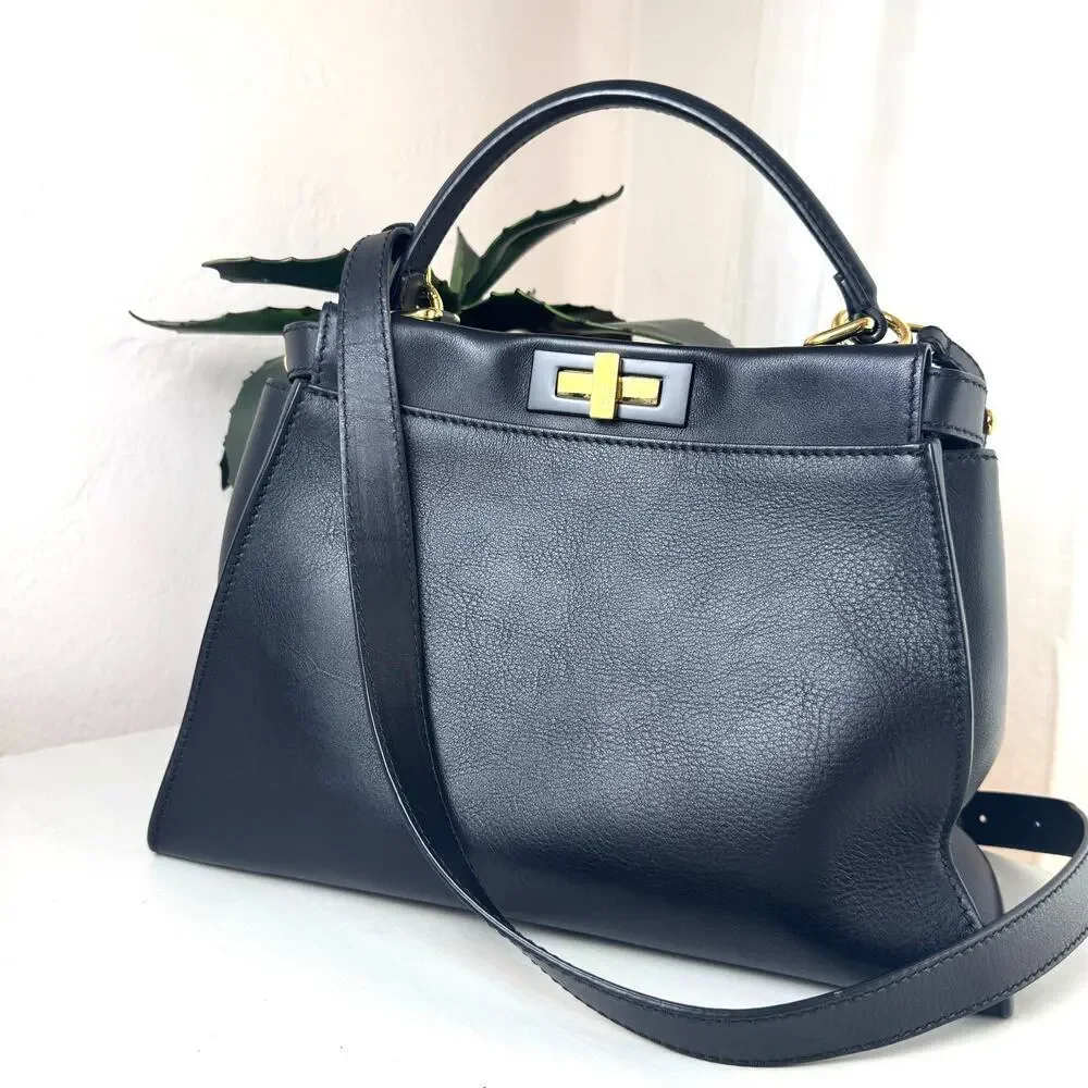 Fendi Black Calf Leather Iconic Peekaboo Medium GHW‎ Authentic CoA Bag Purse